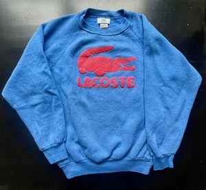 Vintage 1980s Blue Lacoste Crewneck Sweatshirt Youth Kids L Red Logo Puff Print - Picture 1 of 10
