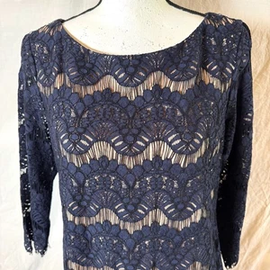 Eliza J Lace Navy Blue Women's Sz 12 Shift DRESS Fancy Formal Wedding Classic - Picture 1 of 9