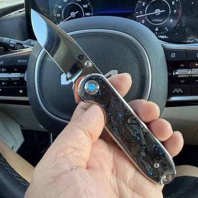 Cuchillo QSP Nebulosa Linerlock Carbono Triturado Plegable 14C28N Cuchillo de Bolsillo Espejo Foto 1 de 4