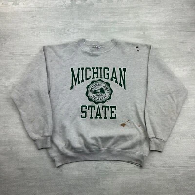Sudadera De Colección Años 90 Michigan State Talla Grande Gris Spartans College Cuello Redondo Foto 1 de 4