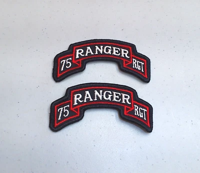 Lot of 2 US Army 75th Ranger Regiment Scroll Black Dress Uniform Sew On Patches - Image 1 of 4