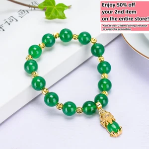 Jade Grün Perlen Charm Armband 18K Vergoldete Kette Handarbeit Edelstein Geschenk - Bild 1 von 10