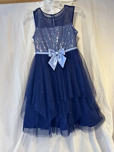 Girl’s Navy Blue HOLIDAY Dressy Dress Size 12 Tulle And Sparkles - Picture 1 of 11