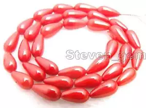 "Cuentas de coral natural de alta calidad rojas de gota de 4*8 mm para fabricación de joyas hebra 15" - Imagen 1 de 7