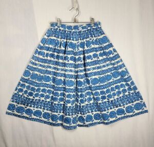Vtg 50s Open Skirt Sun Swim Cover Rose Marie Ried Blue Rose Cotton Stripe Rare