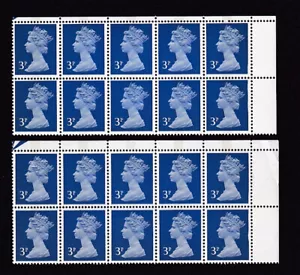 GB QE2 Machin 3p blue error variety flaw in hair + retouch blocks UMNH ** - Picture 1 of 1