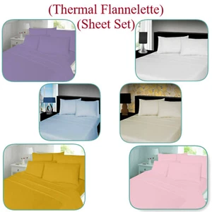 Thermal Flannelette Sheet Set 4-PC 100% Brushed Cotton Warm Sherpa Bedding Set - Imagen 1 de 19