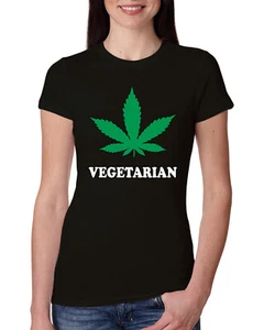 Camiseta vegetariana para fumar marihuana 420 mujer calce ajustado junior - Imagen 1 de 10