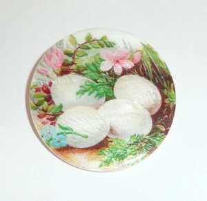 Wonderful  Birds Nest W/ Eggs & Flowers Mother of Pearl MOP Shank Button  1-3/8" - Picture 1 of 6