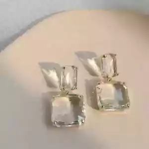 2CT Cushion/Radiant Cut Lab Created Diamond Dangle Earring 14K White Gold Plated - Picture 1 of 4