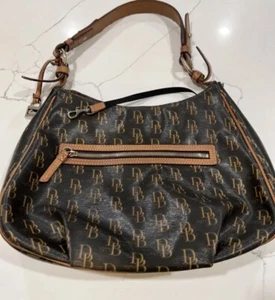 DOONEY & BOURKE Black & Brown 1975 DB Signature Hobo Bag Purse - Picture 1 of 5