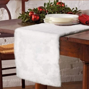 Christmas Table Runner Snowy White Plush Faux Fur Table Runner Xmas Table Decor - Picture 1 of 9