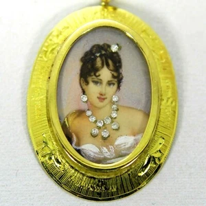 Colgante de oro amarillo de 18 quilates retrato de diamantes en miniatura vintage - Imagen 1 de 12