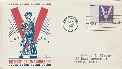 FDC 906 WW2 Patriotic Cover, The Spirit of 76Carries On,  Posted Washington DC - Image 1 of 2