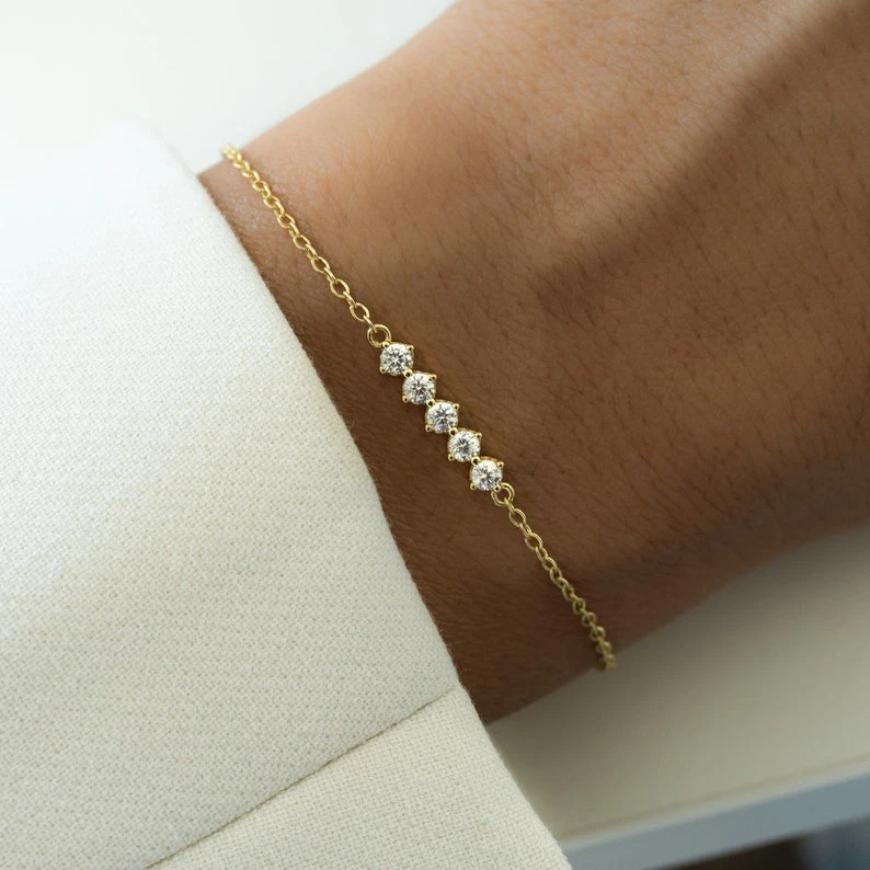 Кубический цирконий драгоценных камней браслет цепочка браслет минималистские ювелирные изделия в серебре - Изображение 1 из 4