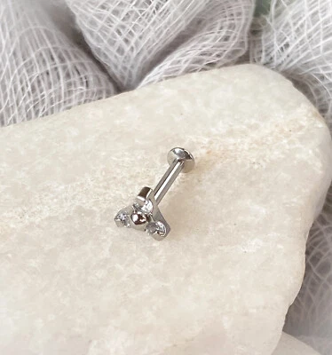 1pc Gem Triangle 16g 8mm Labret Steel Monroe Stud Lip Ring Helix Ear Cartilage - Image 1 of 4