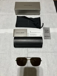 Giorgio Armani Sunglasses AR6142 Matte Pale Gold Frame , Dark Brown Lens - Picture 1 of 6