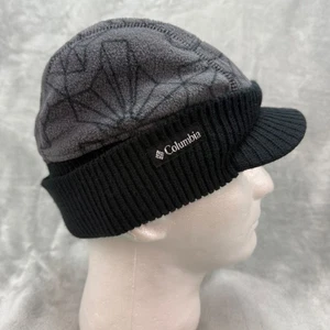 Columbia Youth Beanie Hat with Visor Gray Fleece Patterned Ski Winter Cap - Picture 1 of 7