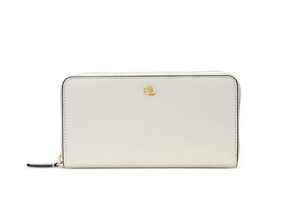 Cartera continental Ralph Lauren para mujer de cuero de grano completo con cremallera grande $150 blanca Foto 1 de 4