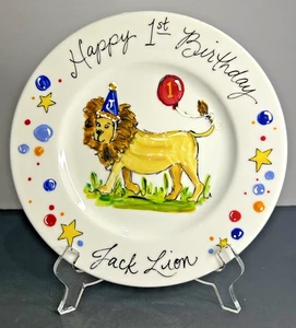 “Happy 1st Birthday” Plate – Personalized For “JACK”  Lion  - Handpainted - Picture 1 of 5
