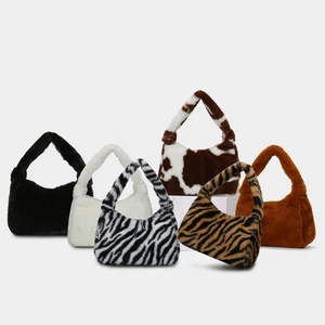 Winter Leopard Faux Fur Crossbody Bags Women Hobos Handbags Warm Plush Bags - Picture 1 of 12