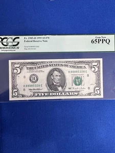 1995 $5 Five Dollar Bill Graded With Fancy Serial Number / 5 Of A Kind , - Picture 1 of 5