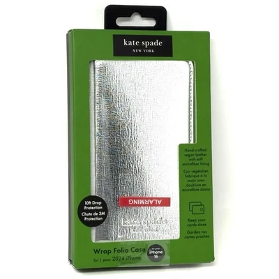 Funda tipo billetera Kate Spade envolvente tipo folio compatible con iPhone 16 metálica plateada nueva en caja brillante Foto 1 de 4