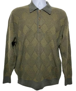 Tundra Canada Pullover Herren Large grün Merinowolle Polopullover Argyle Strick - Bild 1 von 10