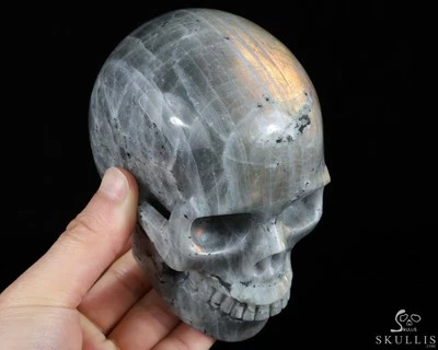 Calavera de cristal tallada a mano de labradorita de 5,0", realista, cristal curativo Foto 1 de 4