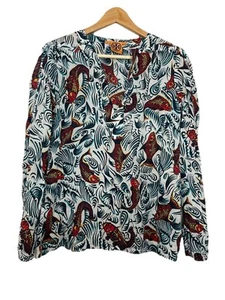 Tory Burch Long Sleeve Koi Fish Pullover Tunic Blouse Womens 6 Medium Cotton - Picture 1 of 7
