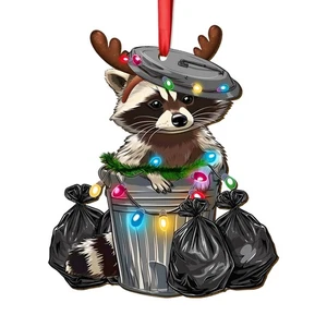 34HD Gifts for Christmas, Raccoon Christmas Ornament Wooden 2-Side Printed, R... - Picture 1 of 7