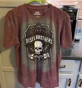 Diesel Brothers Skull Men's Short Sleeve Red, Gray,Speckles T Shirt Sz M - Picture 1 of 5