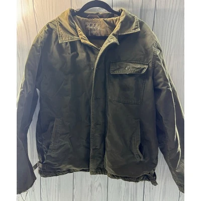 Винтажный y2K Детройт стиль старый темно-куртка мужская L желтовато-коричневый бежевый Chore холст с подкладкой  - Изображение 1 из 4