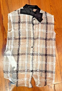 Emporio Armani Blouse, sheer, white, Size 40, black bow detail - Picture 1 of 7
