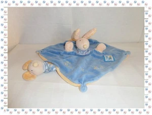 32 -Lise and Lulu Moulin Roty Blue Puppet Rabbit Mouse Semi Flat Square Blanket - Picture 1 of 1