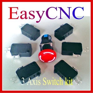 CNC 3Axis Micro Home Limit Switch Panic stop button Kit for Mill Router Lathe - Foto 1 di 1
