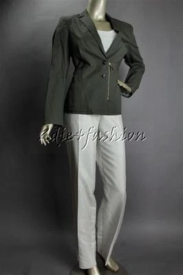 $1145 New PIAZZA SEMPIONE Dark Gray Olive Cotton Linen Jacket 46 12 - Image 1 of 4