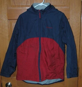Old Navy Boy's 16 Fleece Lined Midweight Navy & Maroon Coat with Hood Full Zip - Picture 1 of 3