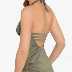 Tankini Salt + Cove Juniors Acanalado Fruncido Halter Natación Grande Verde Oliva - Imagen 1 de 3