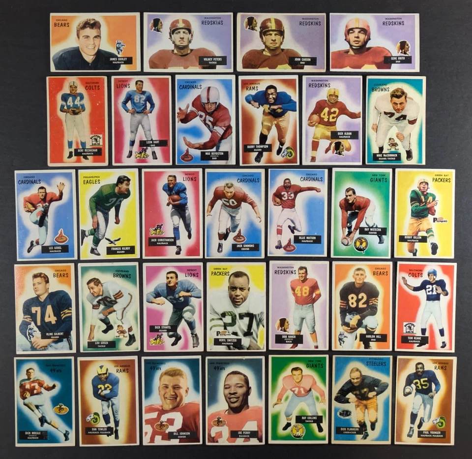 Juego de 30 tarjetas de fútbol americano Bowman 1955 Break Foto 1 de 3