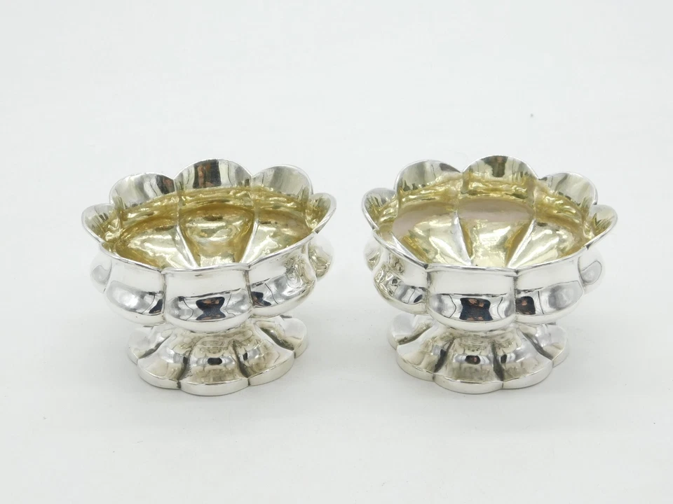William IV Sterling Silver Floral Salt Cellars Pair Antique 1832 London Georgian - Image 1 of 4