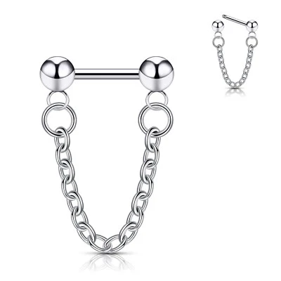 16G Chain Septum Rings Surgical Steel Thread/Push In Nose Ring Helix Earrings - Image 1 of 4