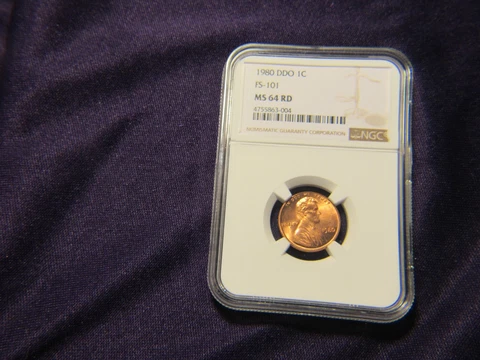 1980 FS-101 NGC-64 RED double die Lincoln cent Cover