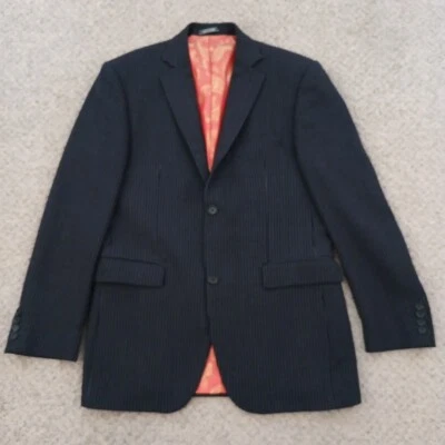 Blazer Guy Laroche Para Hombre 40 Negro Gris Rayas Dos Botones Doble Ventilación Foto 1 de 4