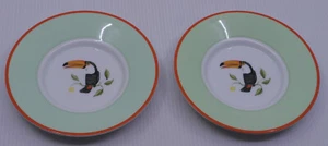2 LYNN CHASE TROPICA PATTERN SAUCERS, PLATES, TOUCAN, MONKEY BUSINESS STYLE - Picture 1 of 4