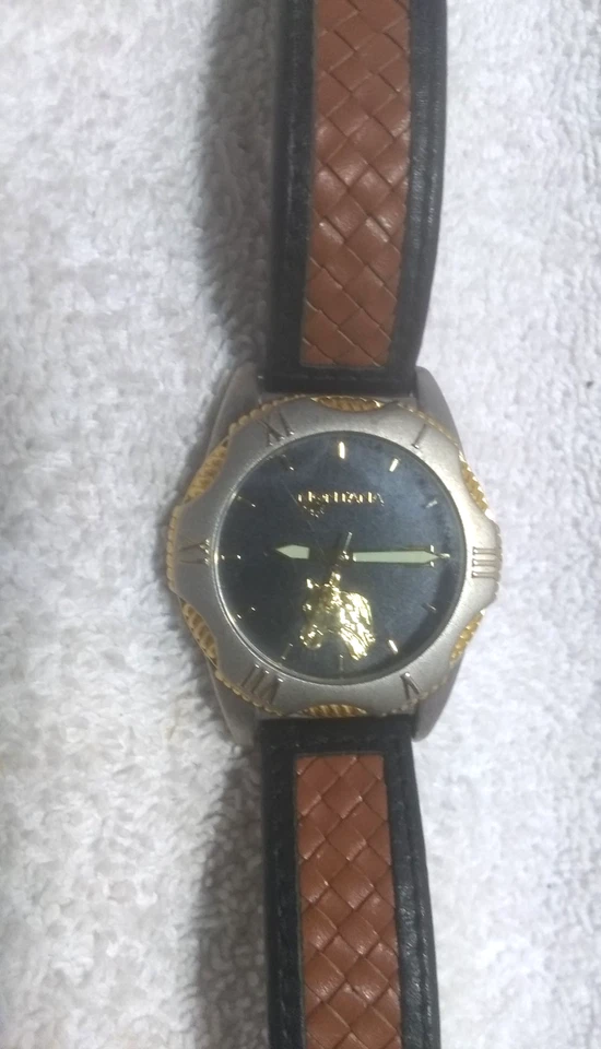 Montana Silversmiths Gold Horse Head Watch Men Brown Leather New Bat Date Great Foto 1 de 4