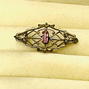 Vintage Art Deco Edwardianische Jugendstil viktorianische goldfarbene Amethyst Glas Brosche Anstecknadel Vintage - Bild 1 von 5