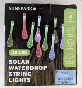 New Sunspark 20 LED Solar Waterdrop String Lights 16ft Multi-Color Outdoor... - Picture 1 of 3