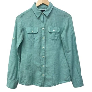Banana Republic Top Womens 0 Green Cotton Linen Blend - Picture 1 of 7