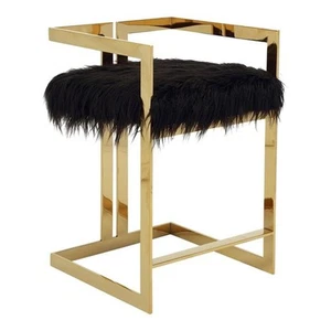 Pangea Home Kenzie 23.6" Stainless Steel & Faux Fur Counter Stool in Black/Gold - Picture 1 of 2